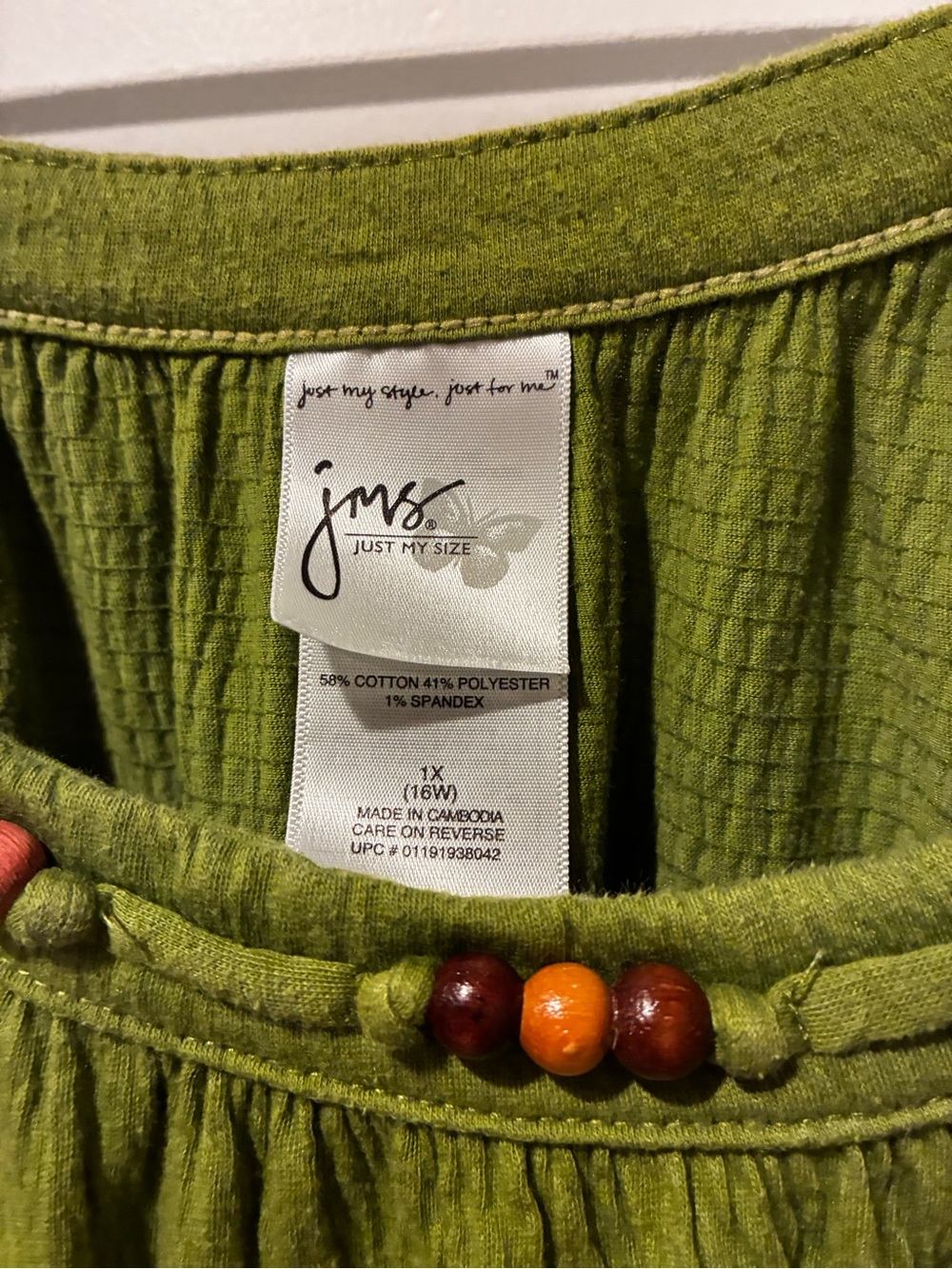 Just My Size Olive Green Casual Tunic with Bead Accents